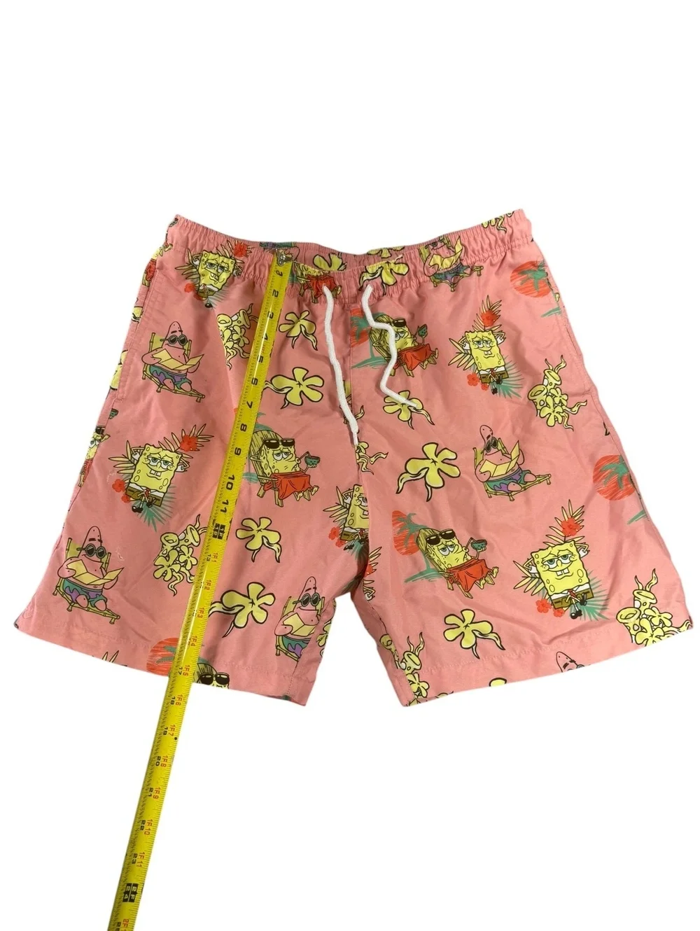 Men's SPONGEBOB Swim Shorts with Cartoon Print, Elastic Waistband - SIZE Med